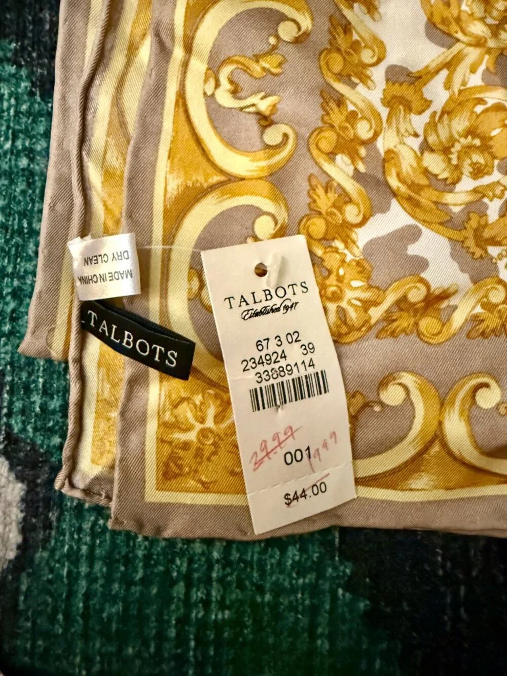 Talbots NWT 100% Silk Scarf Leopard Baroque Gold Taupe